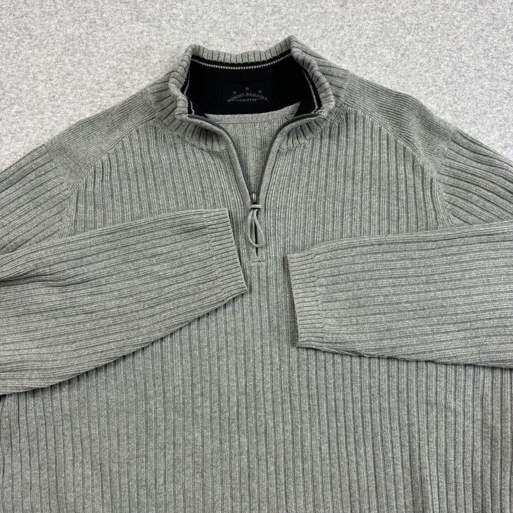 Tommy Bahama Denim Sweater Men's XL 1/4 Zip‎ Rib Knit Pullover Long Sleeve Gray